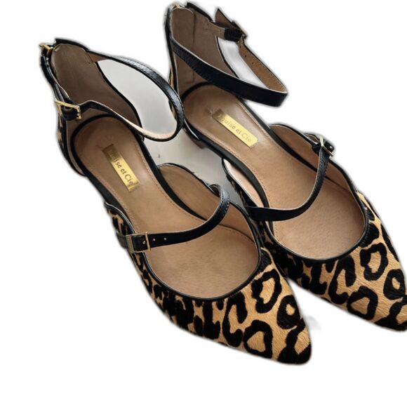 Louise et Cie Claire Low Pointed Toe Flats 7M Cow Hair Leather Animal Print 37.5 - Picture 1 of 7